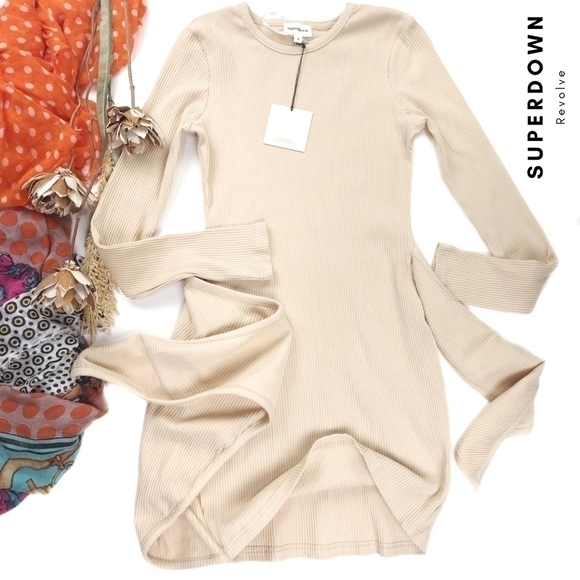 superdown Dresses & Skirts - New Superdown Cream Partial Wrap Sweater Dress Size S